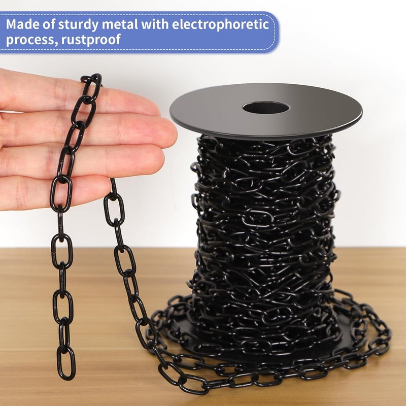 MOLIGOU 1/12" Black Metal Hanging Chain Roll, 33ft Light Duty Chain with Spool, Adjustable Length for Hanging Lights, Plants, Bird Feeders - Image 3